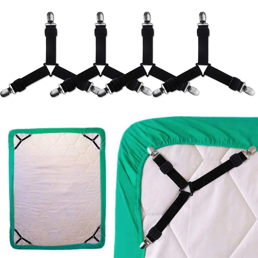 Secure Your Sheets with 4 Adjustable Bed Sheet Fasteners - Innovative Triangular Clips for a Tidy and Tension-Free Sleep Experience