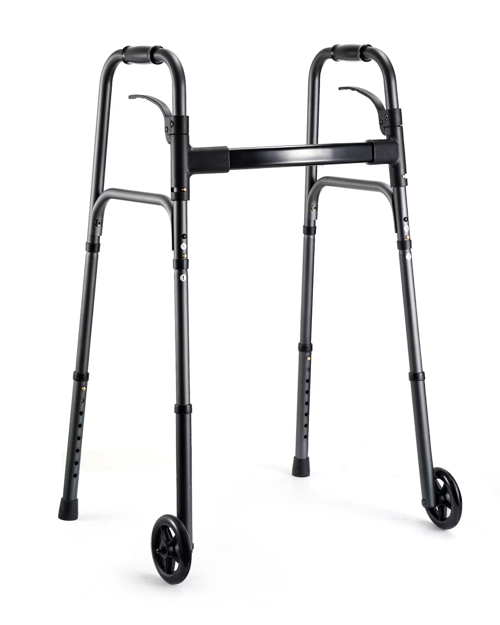 Experience Effortless Mobility with the Deluxe Compact Folding Walker for Seniors & Adults - Lightweight Aluminum Design, 5" Wheels, and 300 lb Capacity