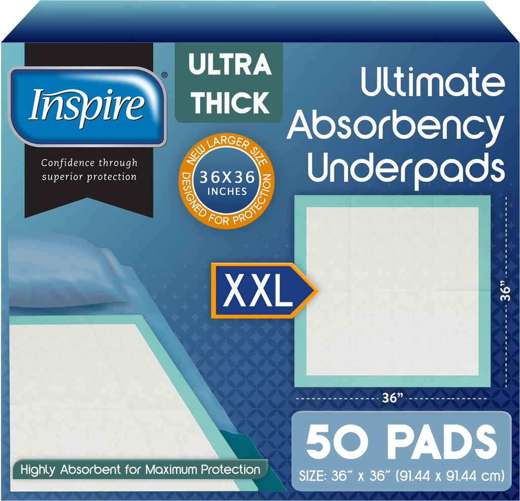 Extra Large Super Absorbent Disposable Bed Pads for Incontinence - 36" x 36" Ultra Thick Chux for Maximum Protection