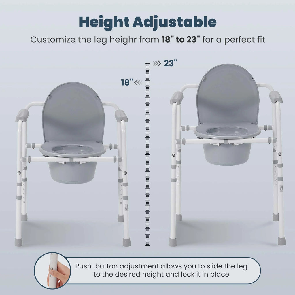 3-In-1 Medical Bedside Commode for Seniors, Portable Toilet Raised Seat, Steel Frame 300 Lb. Weight Capacity