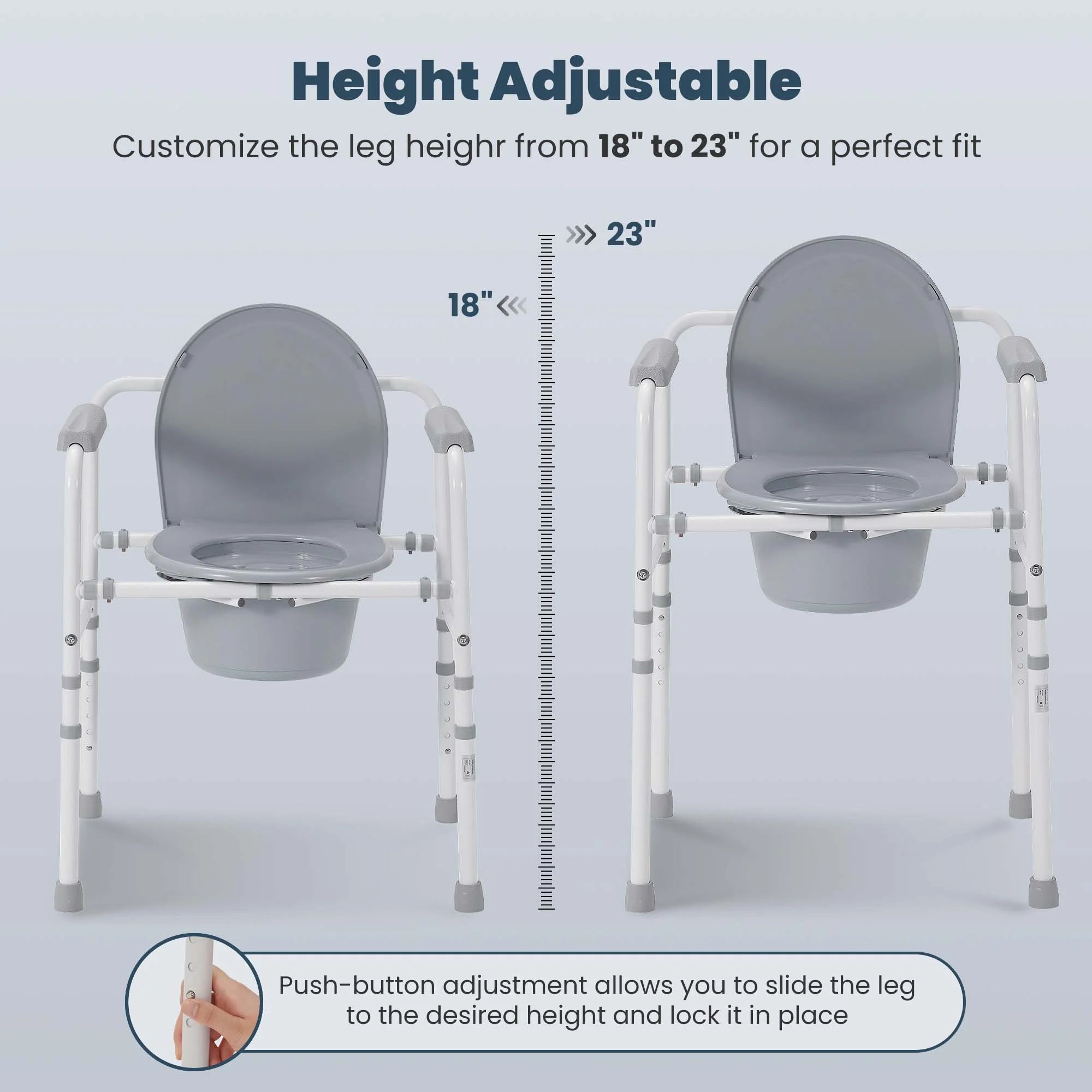 3-In-1 Medical Bedside Commode for Seniors, Portable Toilet Raised Seat, Steel Frame 300 Lb. Weight Capacity