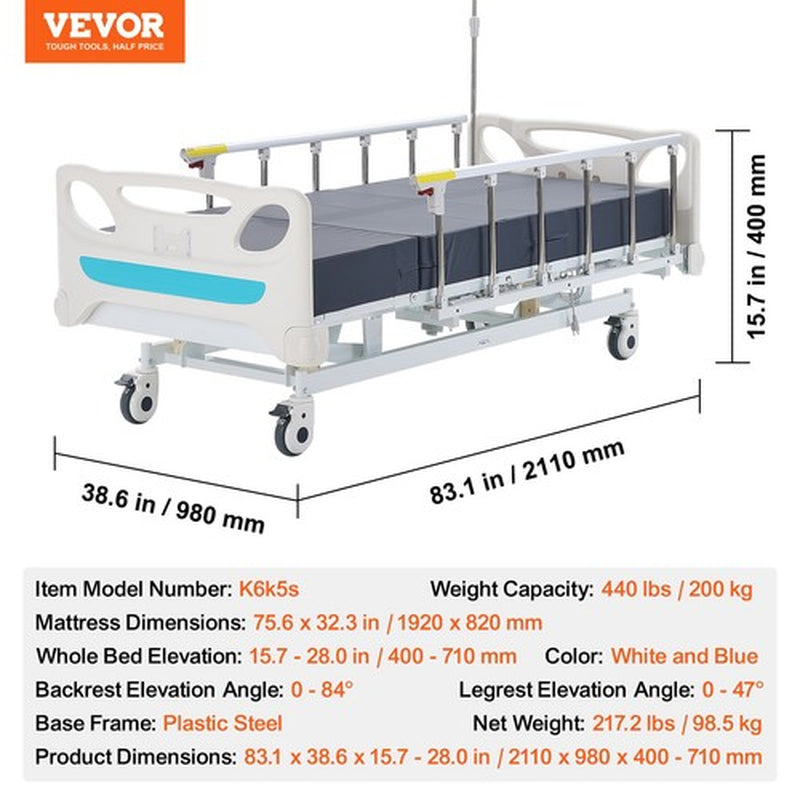 VEVOR Premium 3-Function Full Electric Hospital Bed - Elevate Comfort and Care with 440 lbs Capacity