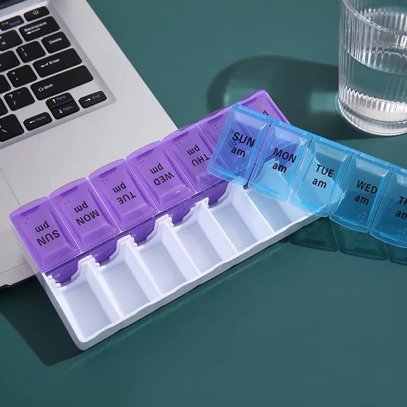 Weekly Pill Organizer: 7 Day Double Row Medicine Storage Box with 14 Compartments for Easy Medication Management