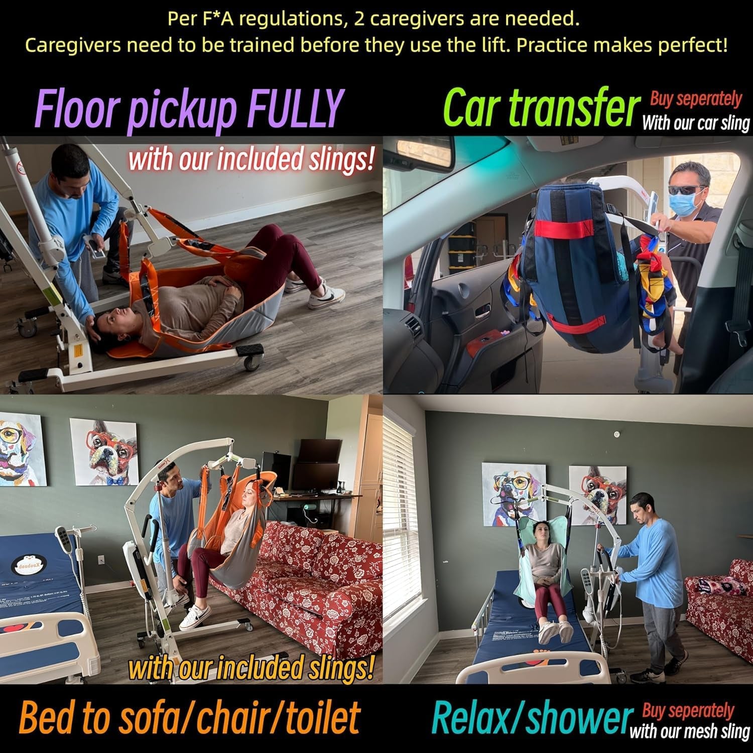 Revolutionary 3-In-1 Electric Patient Lift with Luxury High-Back Toilet Sling - Effortless Transfers for Up to 450Lbs