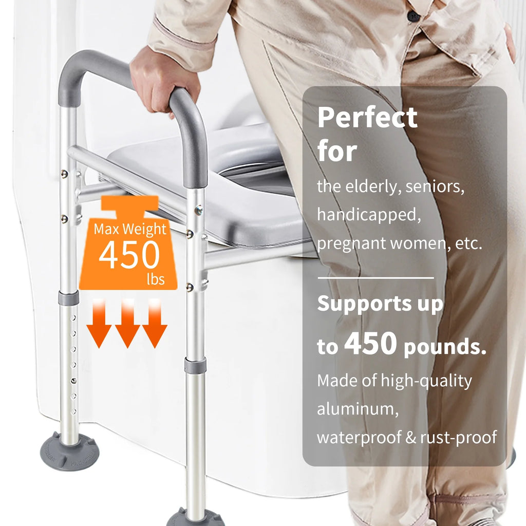Premium Adjustable Raised Toilet Seat with Comfort Handles - Supports Up to 450lbs for Seniors and Disabled Individuals
