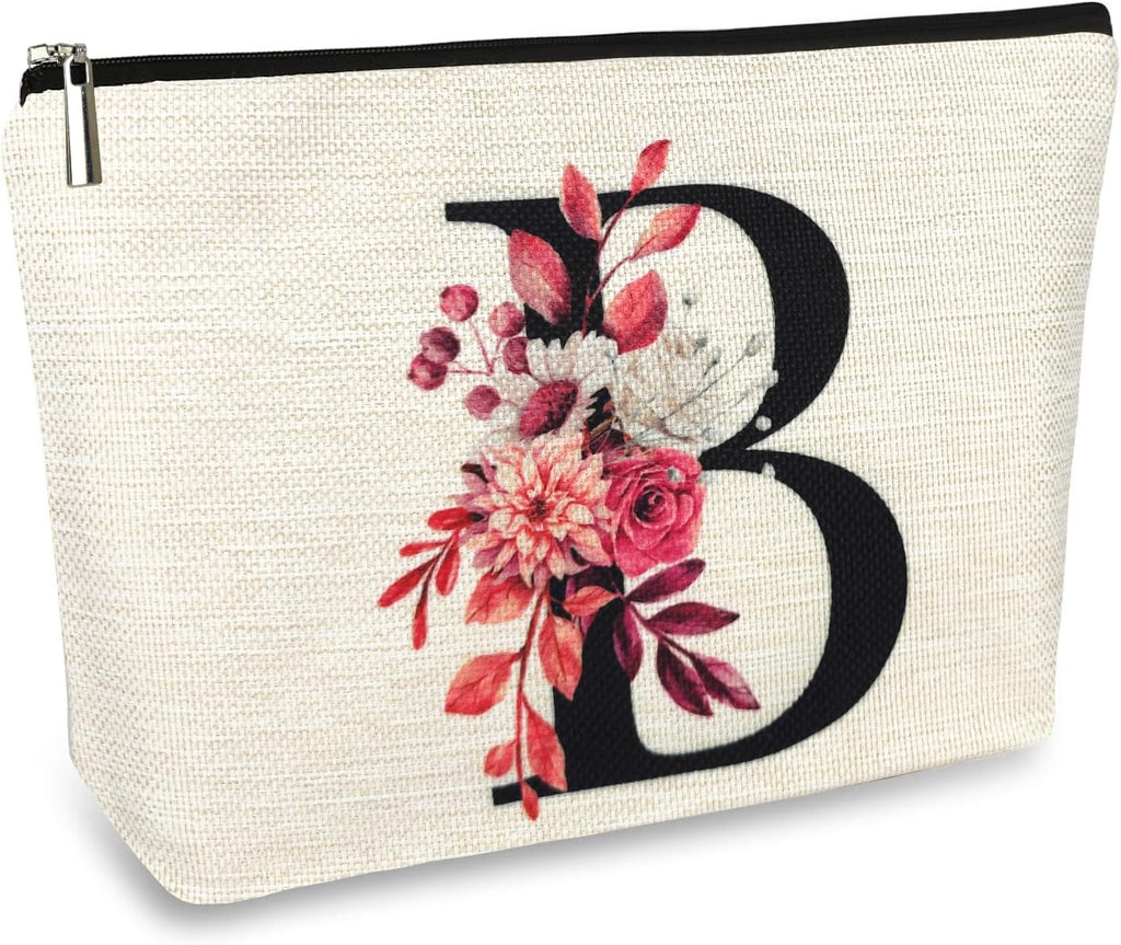 Chic Initial A-Z Personalized Floral Makeup Bag - The Perfect Monogrammed Gift for Women, Moms, Bridesmaids, and Friends!