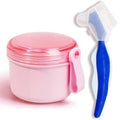 Ultimate Pink Denture Care Kit: Waterproof Case with Brush & Rinsing Basket for Easy Soaking and Cleaning