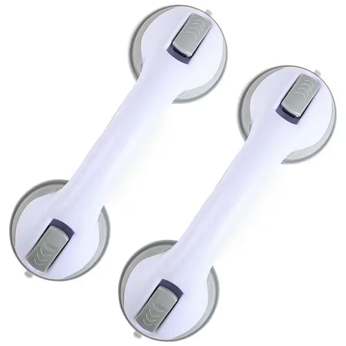 Enhance Bathroom Safety with 2 Packs of 12 In. Gray Plastic Bathtub Grab Bars - Strong Suction Shower Safety Handles for Easy Installation and Support