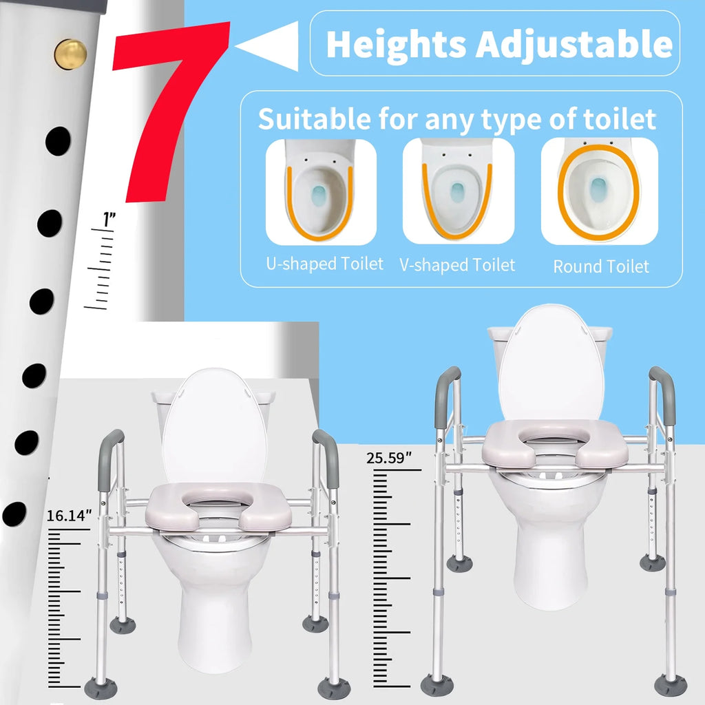 Premium Adjustable Raised Toilet Seat with Comfort Handles - Supports Up to 450lbs for Seniors and Disabled Individuals