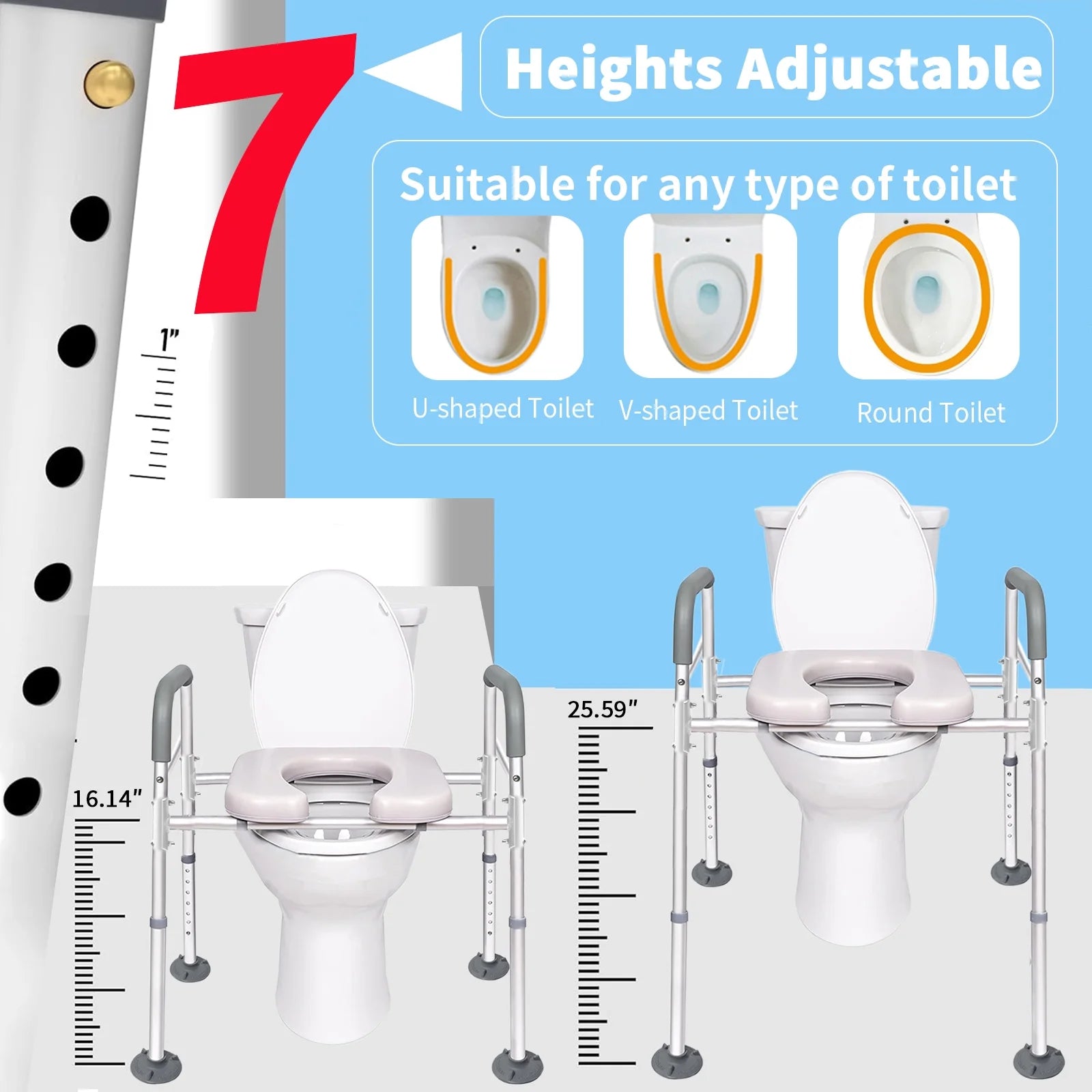 Premium Adjustable Raised Toilet Seat with Comfort Handles - Supports Up to 450lbs for Seniors and Disabled Individuals