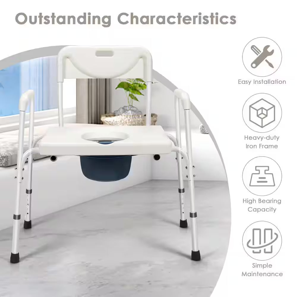 Versatile 3-In-1 Portable Commode: Adjustable Height & Comfortable Design for Home Care