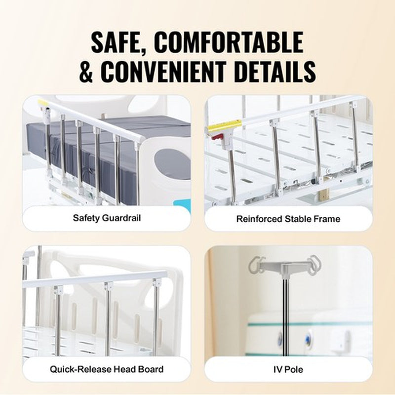 VEVOR Premium 3-Function Full Electric Hospital Bed - Elevate Comfort and Care with 440 lbs Capacity