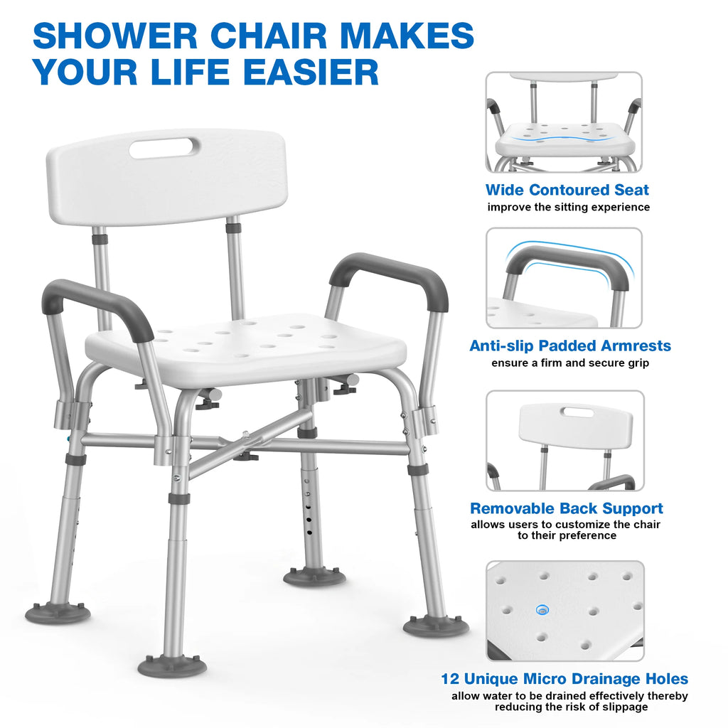 Heavy Duty Medical Shower Chair with Back and Arms - Supports Up to 550 lbs, FSA/HSA Eligible Bath Stool for Safety and Comfort in the Shower