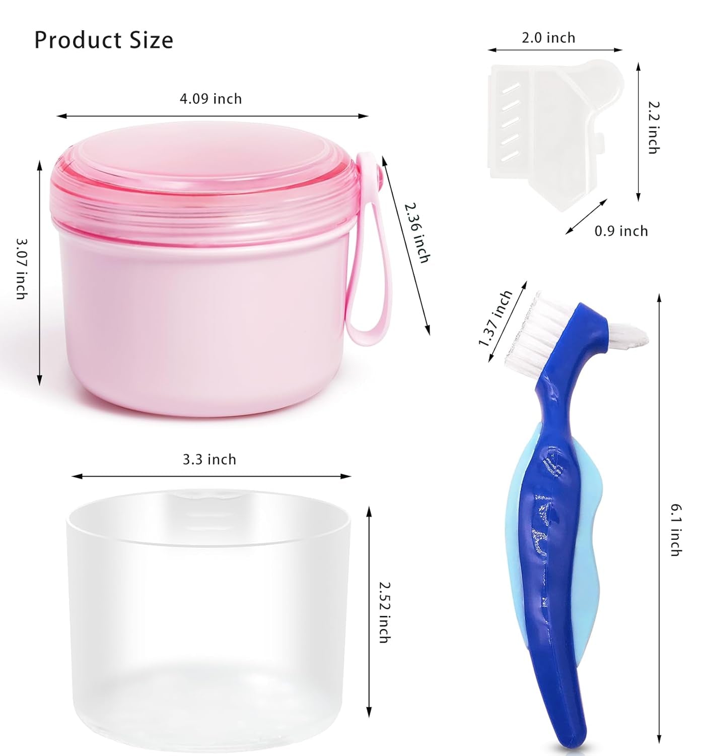 Ultimate Pink Denture Care Kit: Waterproof Case with Brush & Rinsing Basket for Easy Soaking and Cleaning