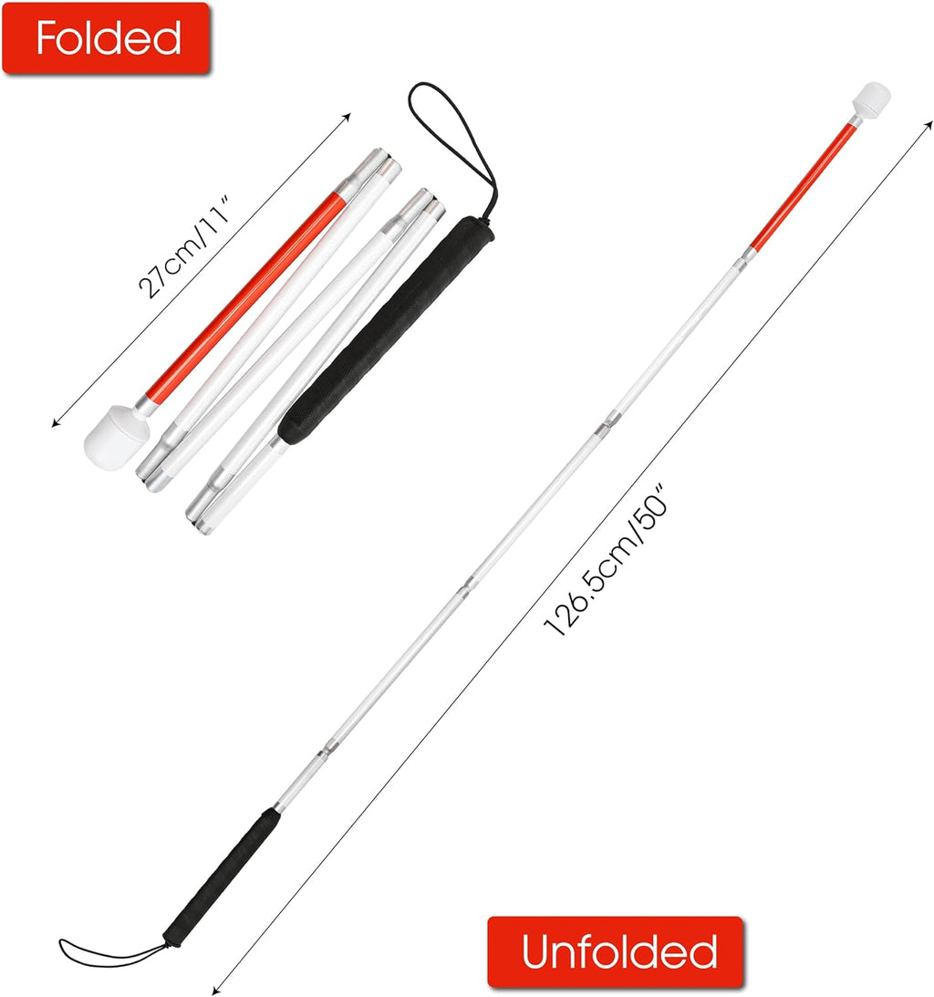 Premium Reflective Blind Cane Stick - Foldable Mobility Aid in Red, White & Black