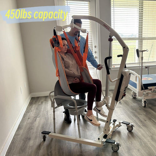 Revolutionary 3-In-1 Electric Patient Lift with Luxury High-Back Toilet Sling - Effortless Transfers for Up to 450Lbs
