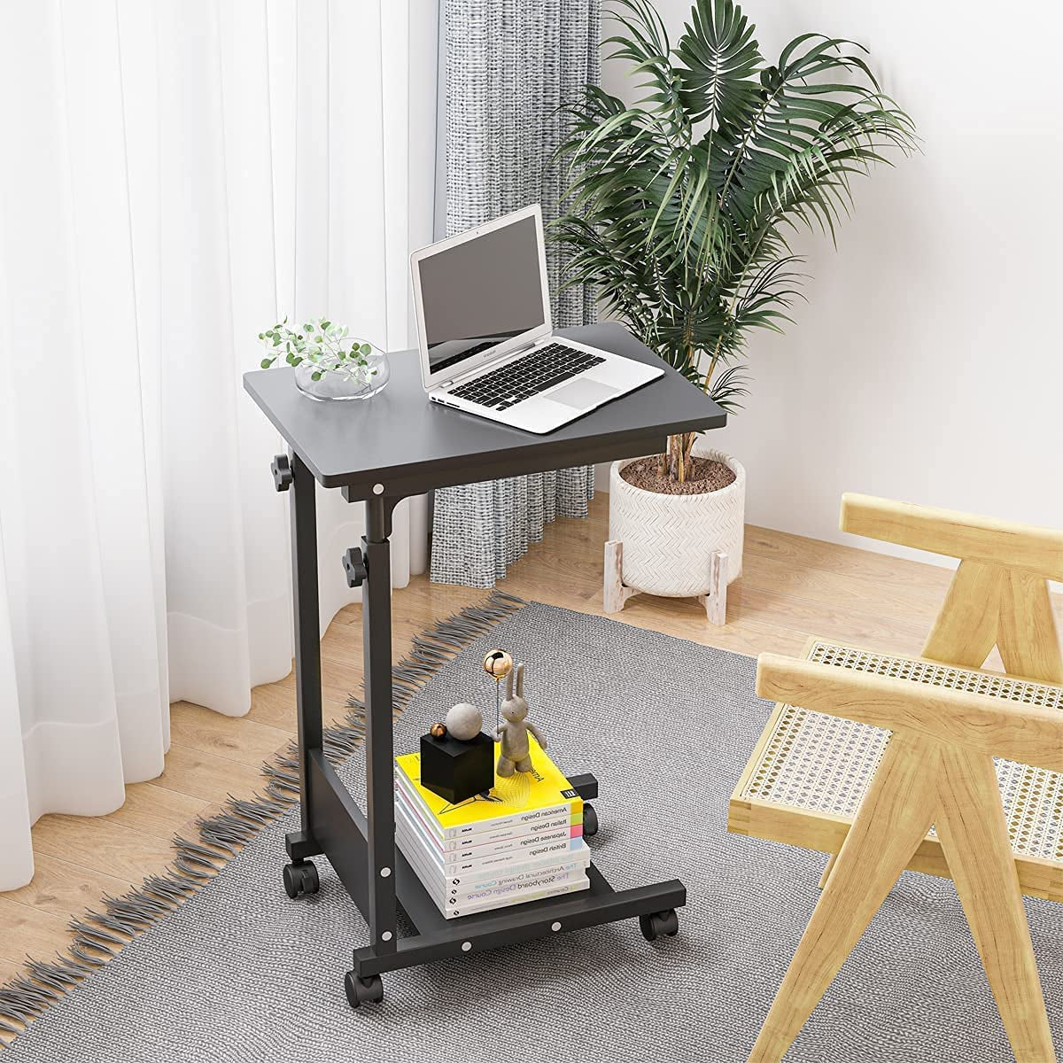 Versatile Adjustable Height C Table with Wheels - Perfect for Sofa Side, Bedside, or Mobile Desk Use