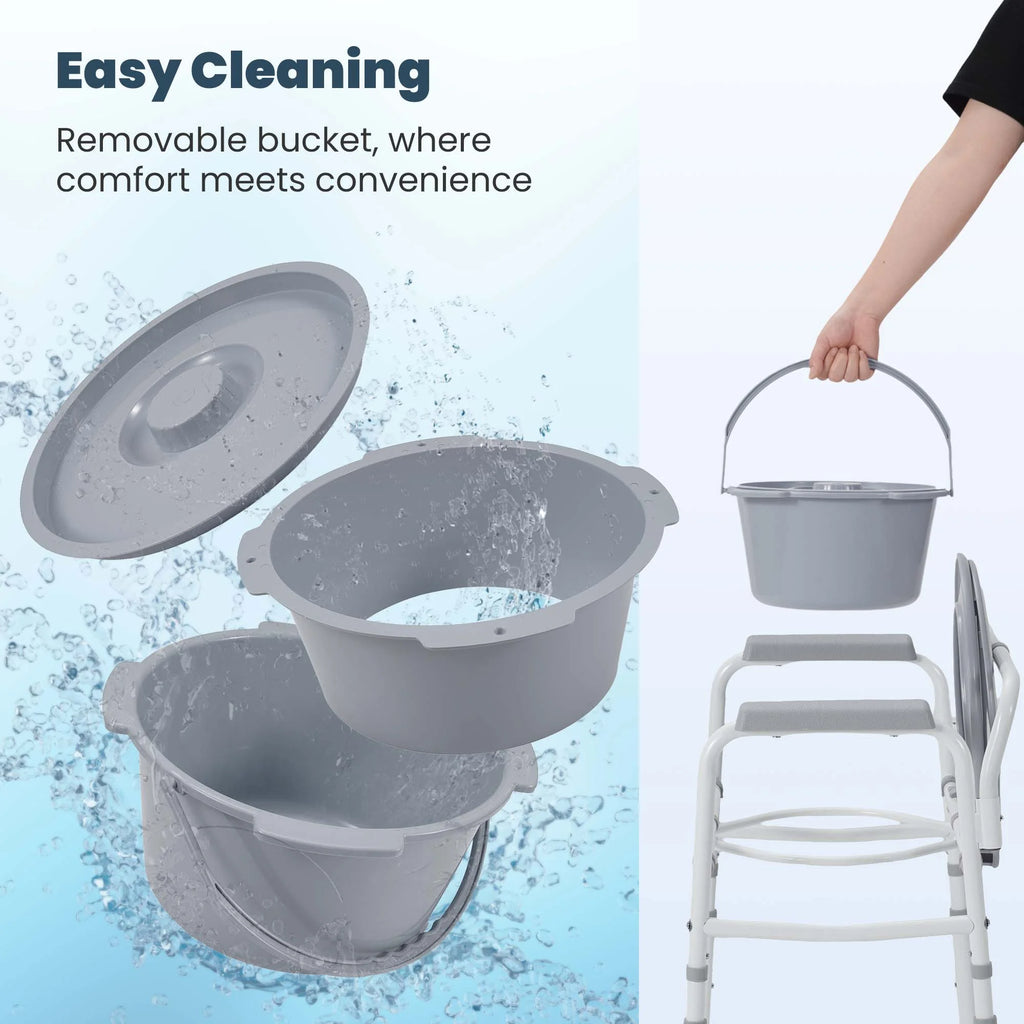 3-In-1 Medical Bedside Commode for Seniors, Portable Toilet Raised Seat, Steel Frame 300 Lb. Weight Capacity