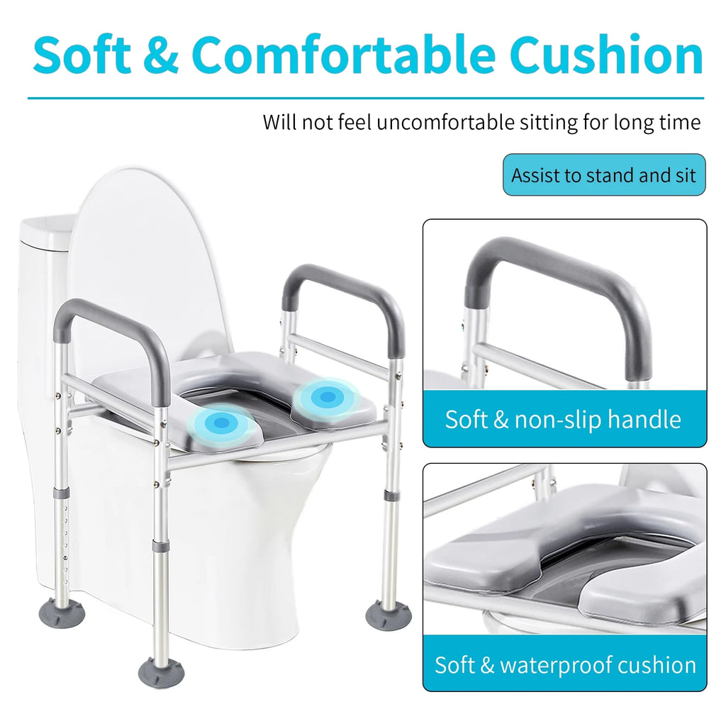 Premium Adjustable Raised Toilet Seat with Comfort Handles - Supports Up to 450lbs for Seniors and Disabled Individuals