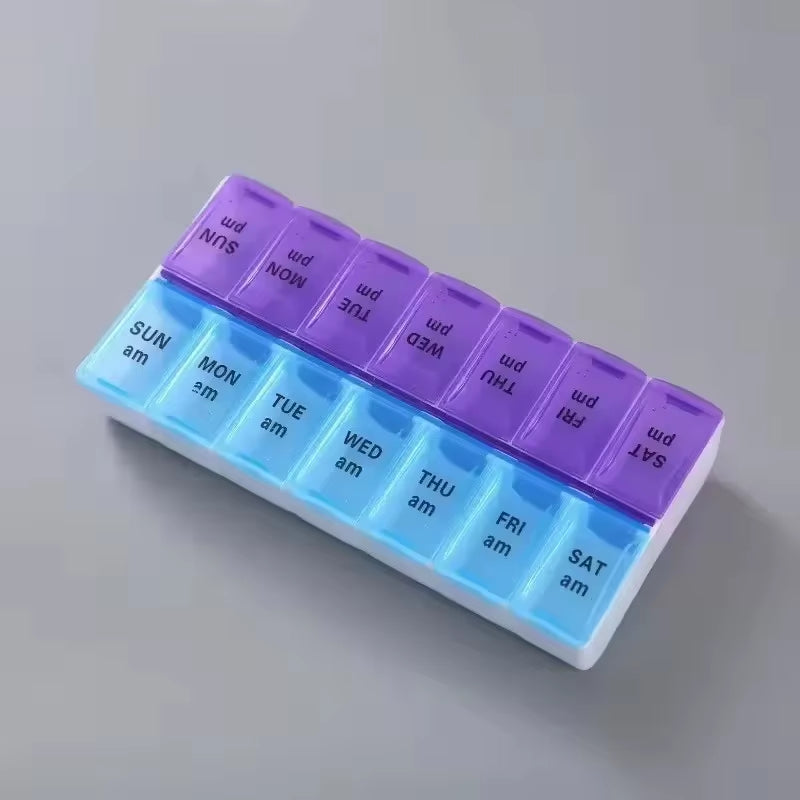 Weekly Pill Organizer: 7 Day Double Row Medicine Storage Box with 14 Compartments for Easy Medication Management