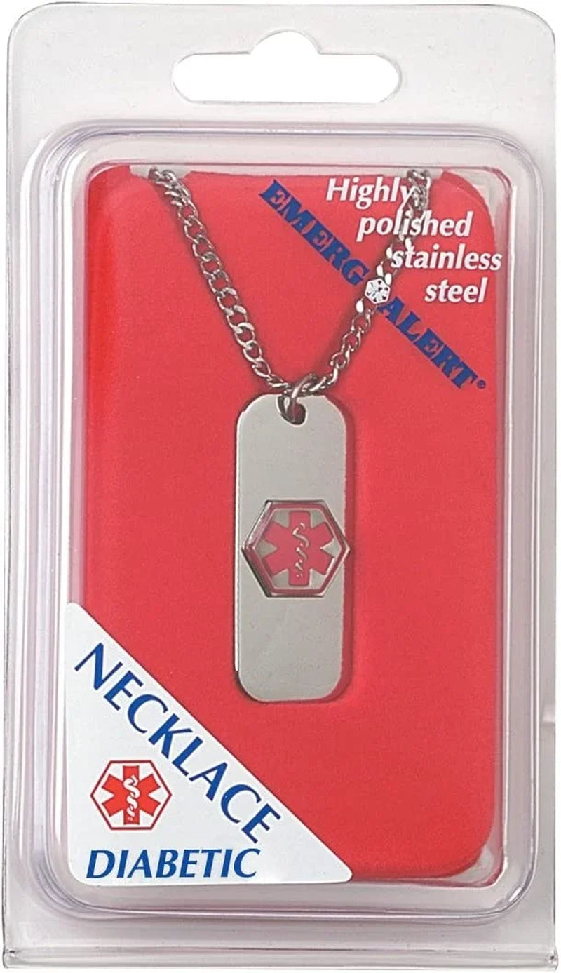 Emerge-Alert Diabetic Medical Necklace - Stylish Stainless Steel Pendant for Safety and Comfort