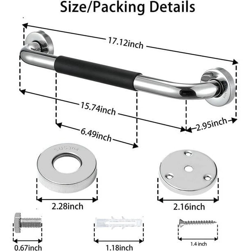 Secure Your Safety with Our 16 Inch Anti-Slip Grab Bars for Bathroom - Perfect for Seniors, 2 Pack, Silver Finish