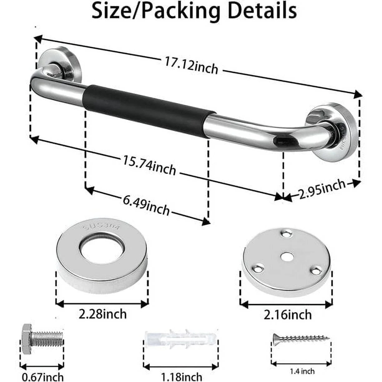 Secure Your Safety with Our 16 Inch Anti-Slip Grab Bars for Bathroom - Perfect for Seniors, 2 Pack, Silver Finish