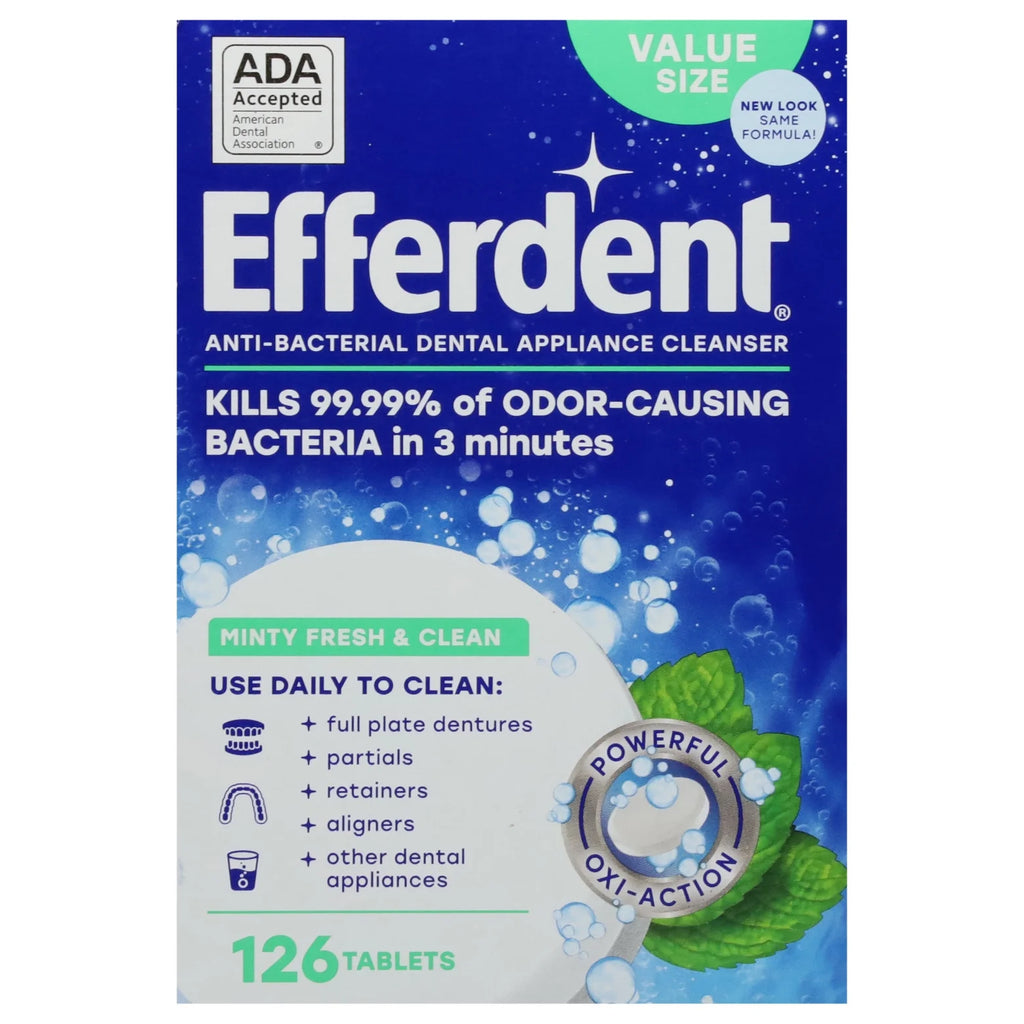 Efferdent Minty Fresh & Clean Retainer & Denture Cleaner Tablets - 126 Count for Ultimate Freshness and Odor Control