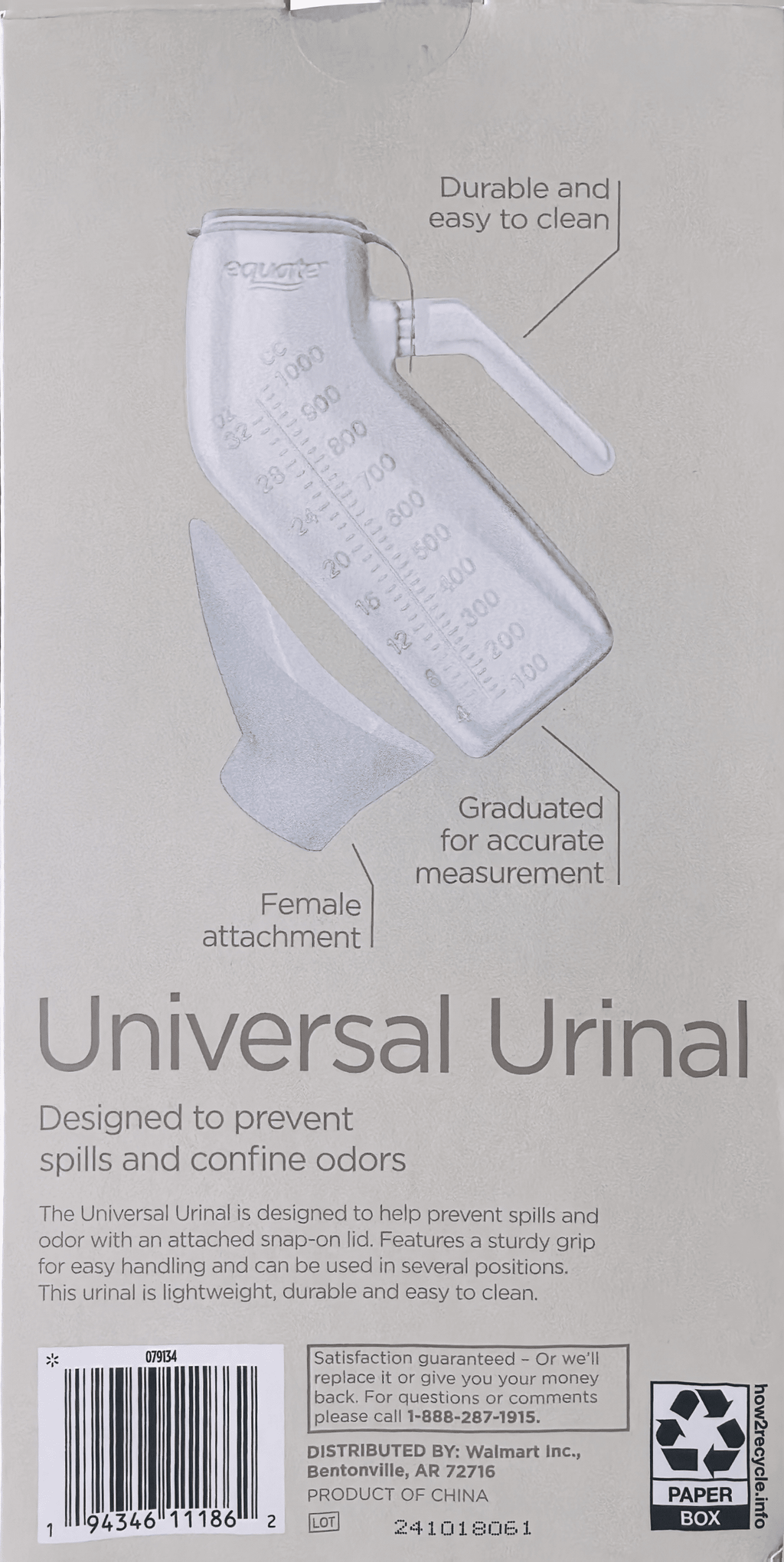 Equate Universal Urinal with Female Attachment - 32 Fl Oz (1 Qt) for Reliable Waste Management