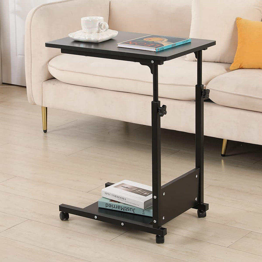 Versatile Adjustable Height C Table with Wheels - Perfect for Sofa Side, Bedside, or Mobile Desk Use