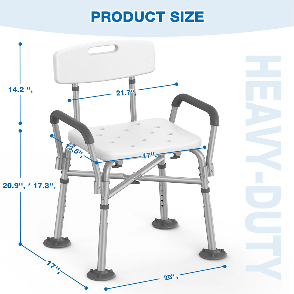 Heavy Duty Medical Shower Chair with Back and Arms - Supports Up to 550 lbs, FSA/HSA Eligible Bath Stool for Safety and Comfort in the Shower