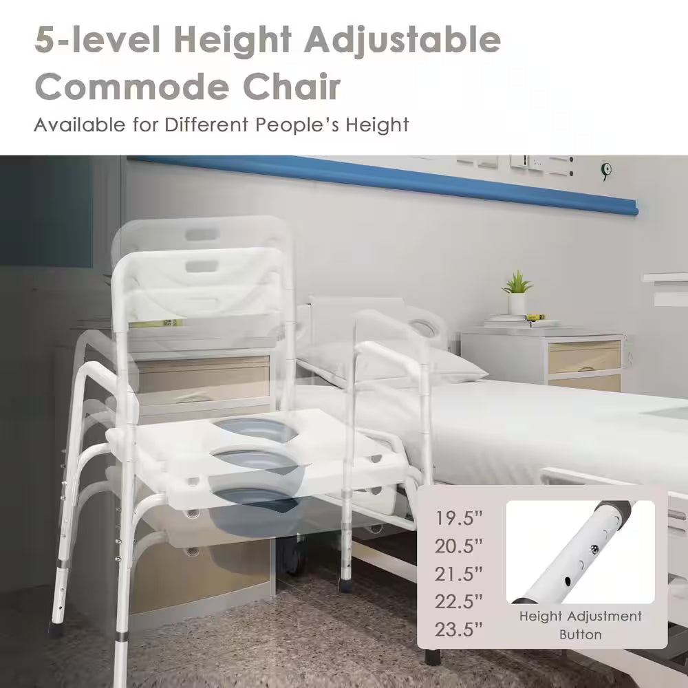 Versatile 3-In-1 Portable Commode: Adjustable Height & Comfortable Design for Home Care