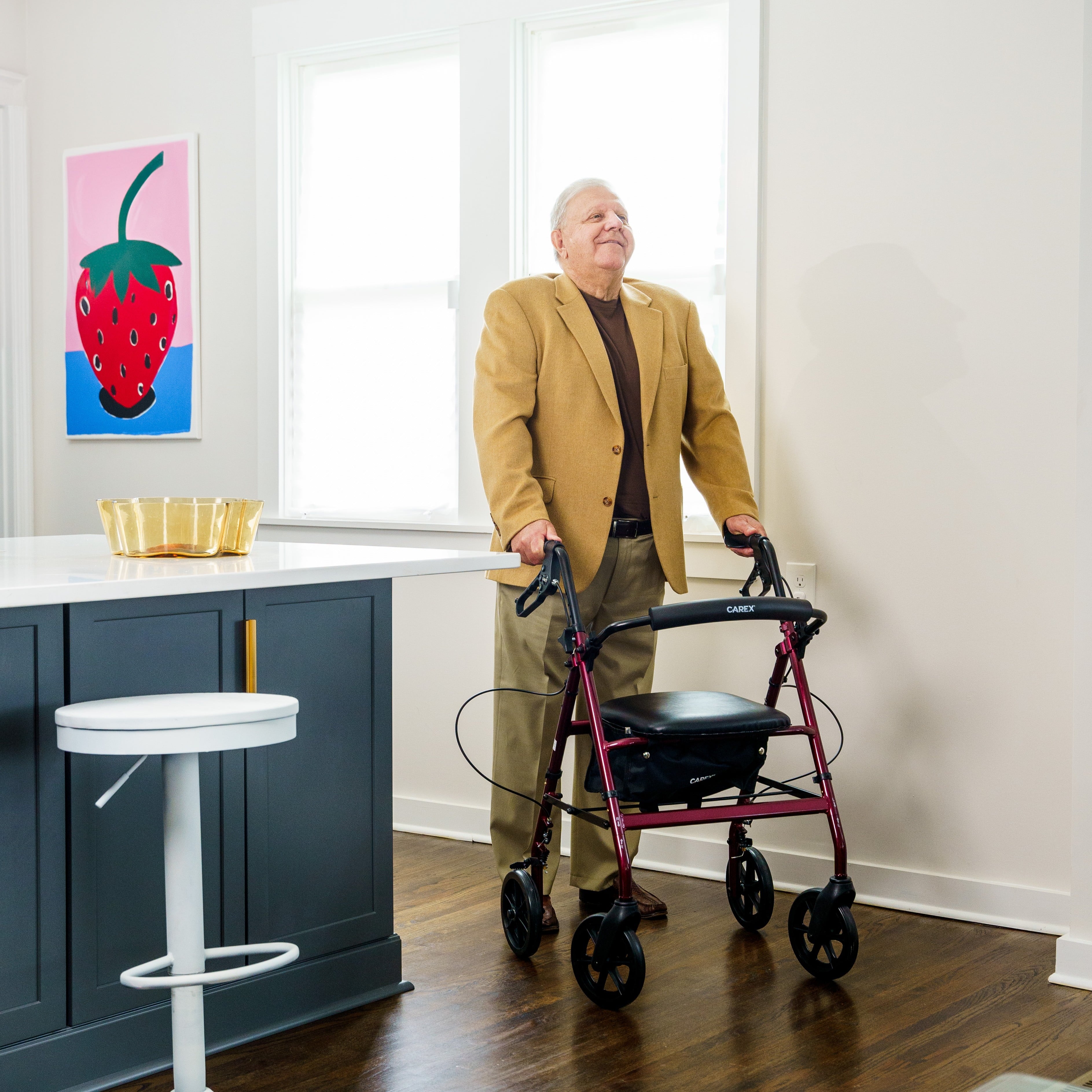 Premium Burgundy Aluminum Rolling Walker with 8" Wheels - Safe, Stylish, and Supports Up to 250 lbs