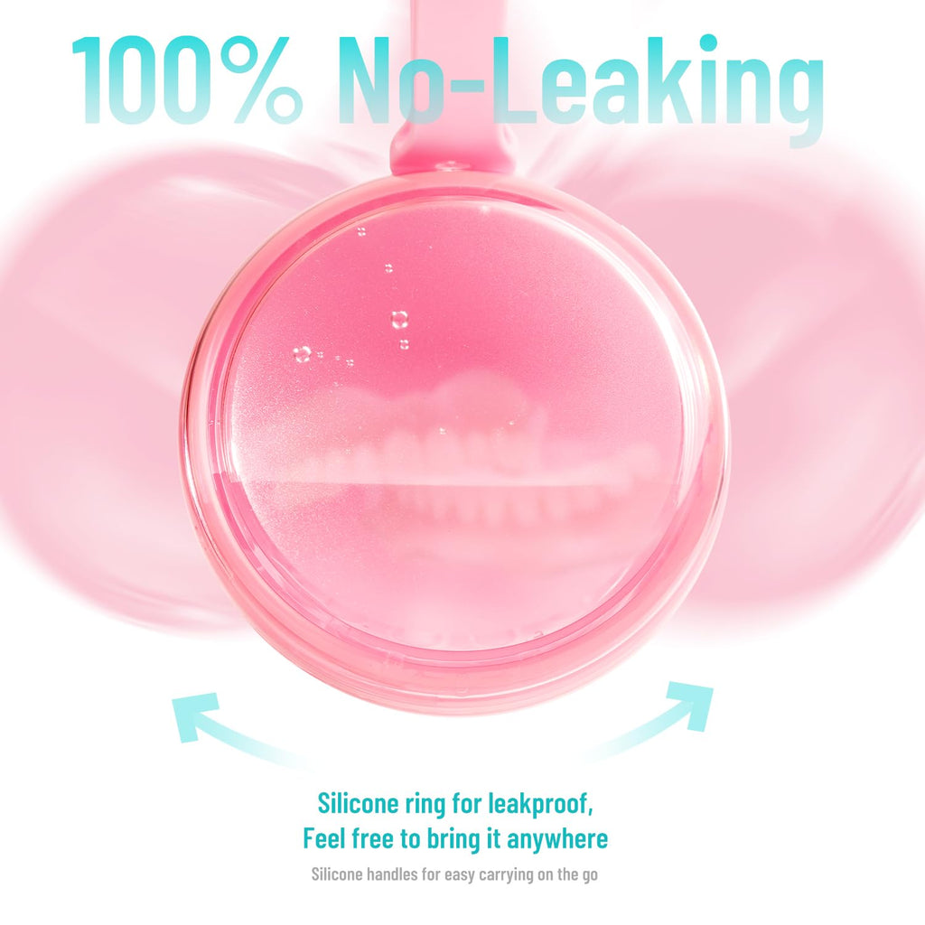 Ultimate Pink Denture Care Kit: Waterproof Case with Brush & Rinsing Basket for Easy Soaking and Cleaning