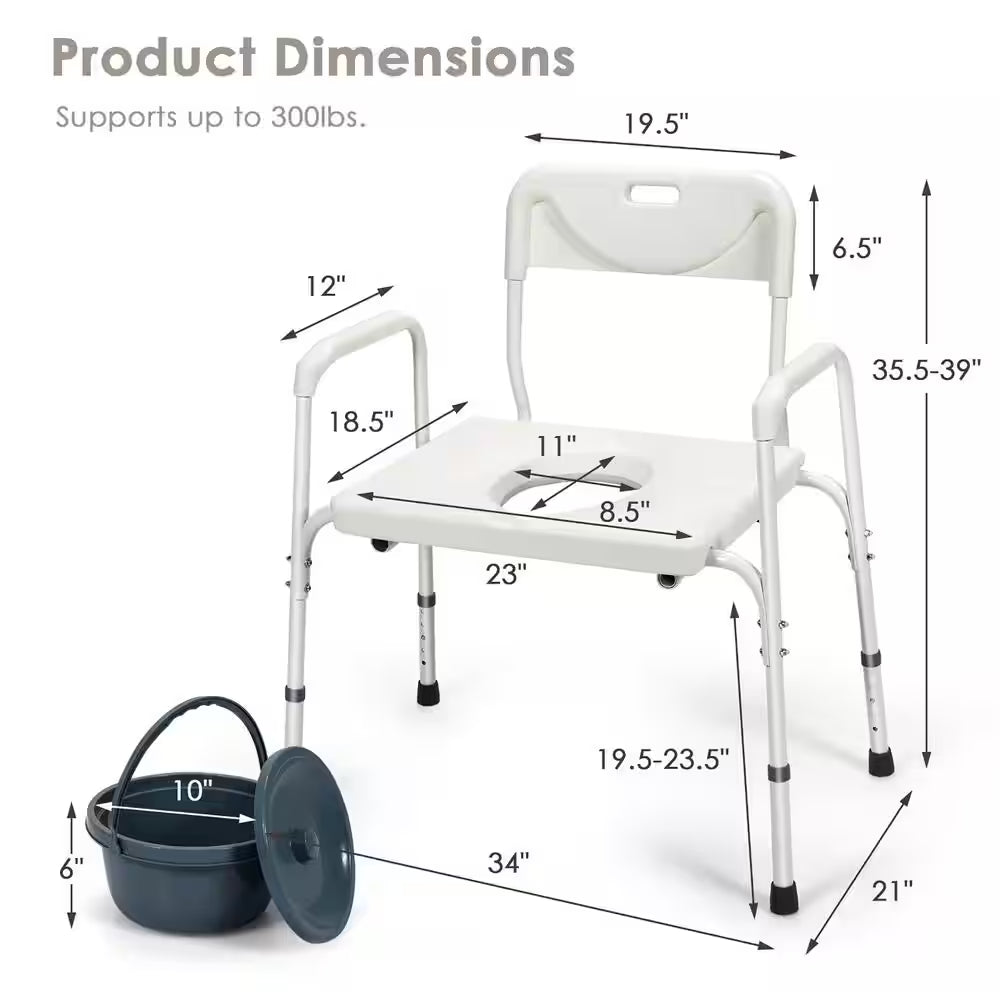 Versatile 3-In-1 Portable Commode: Adjustable Height & Comfortable Design for Home Care