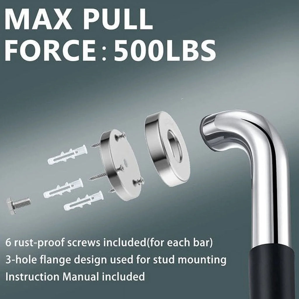 Secure Your Safety with Our 16 Inch Anti-Slip Grab Bars for Bathroom - Perfect for Seniors, 2 Pack, Silver Finish