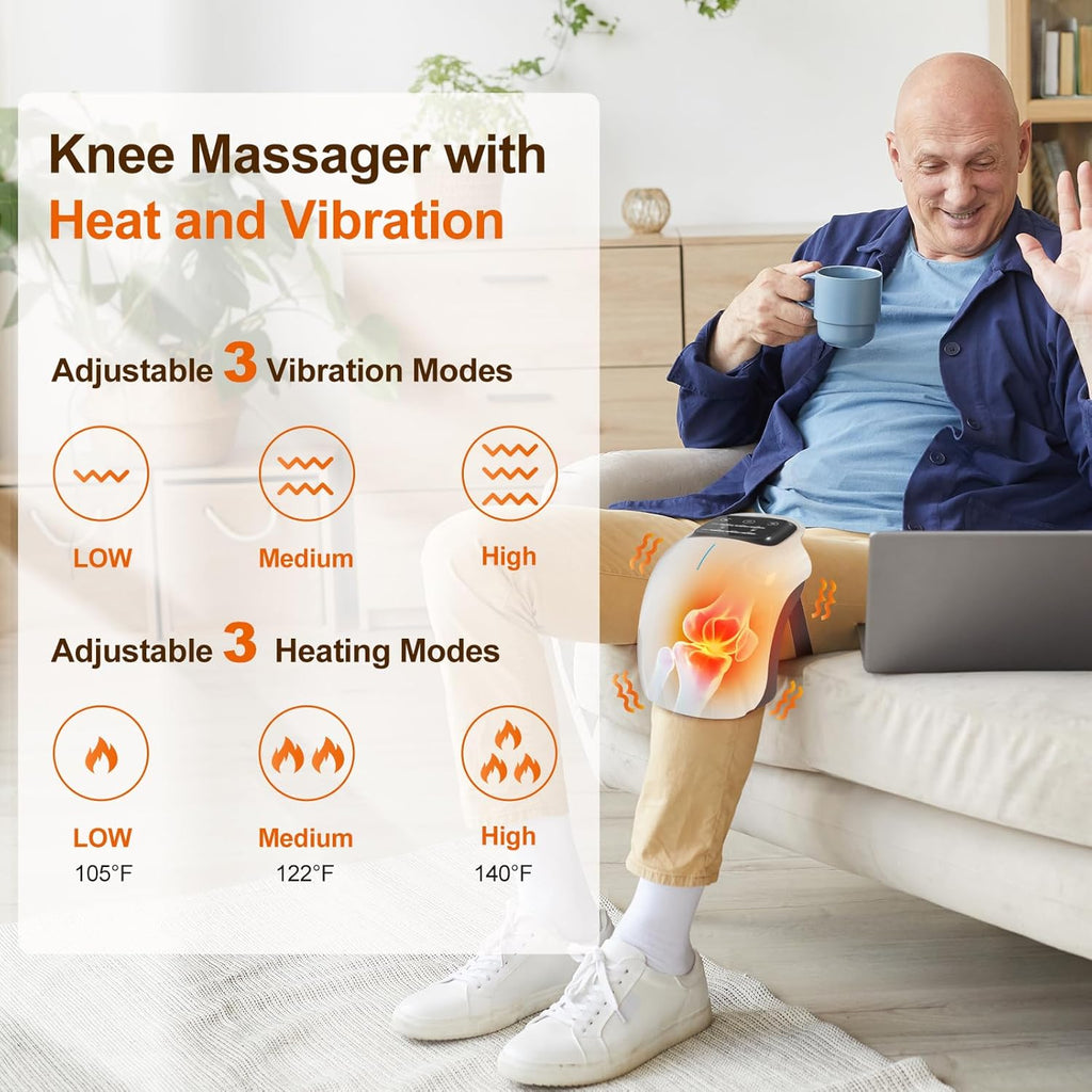 Ultimate Cordless Knee Massager with LED Display - Experience Infrared Heat and Vibrating Relief for Stiff Joints, Swelling, and Muscle Injuries - Perfect for Home, Office, and Travel