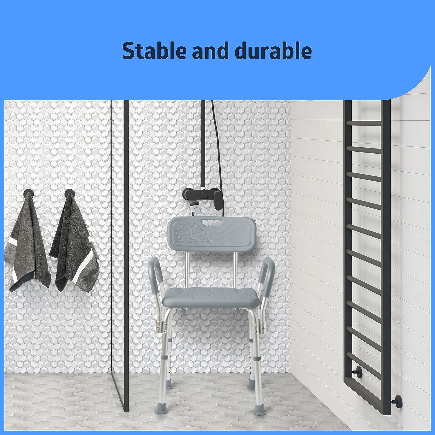 Experience Ultimate Comfort and Safety with Our Adjustable Shower Chair - 350 Lb Capacity, Backrest & Padded Armrests