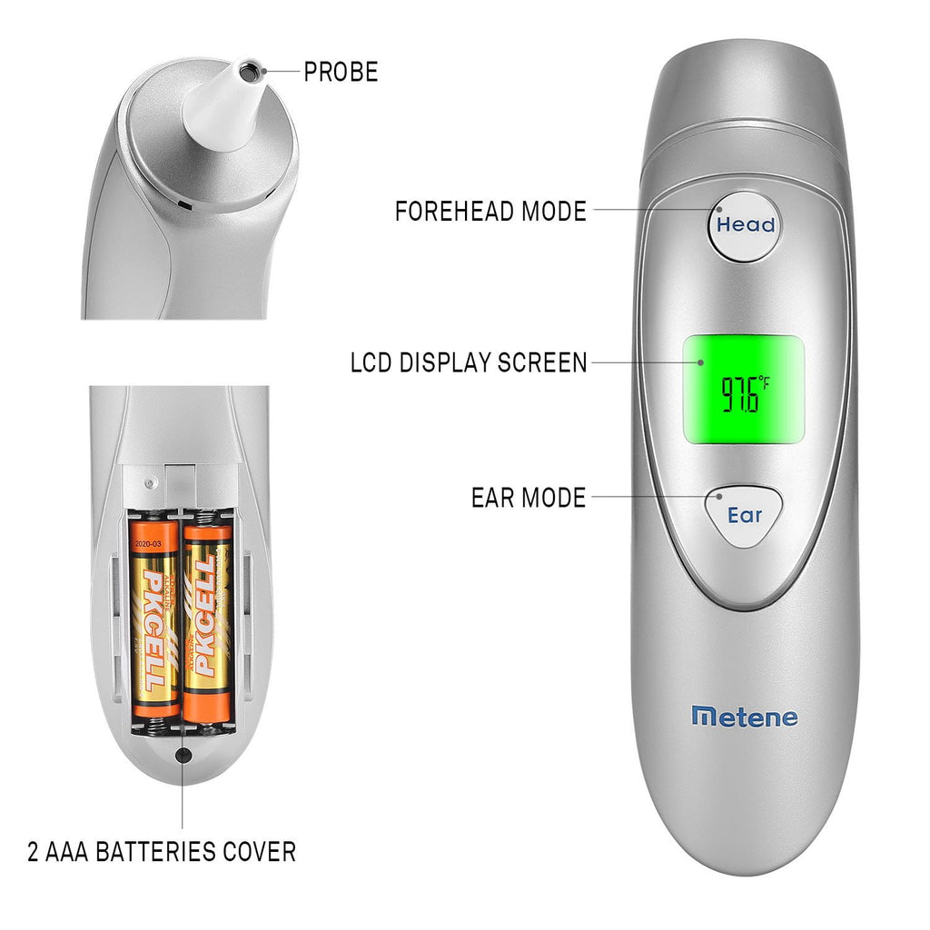 Metene Infrared Digital Thermometer - Quick and Accurate Forehead and Ear Temperature Reading for All Ages
