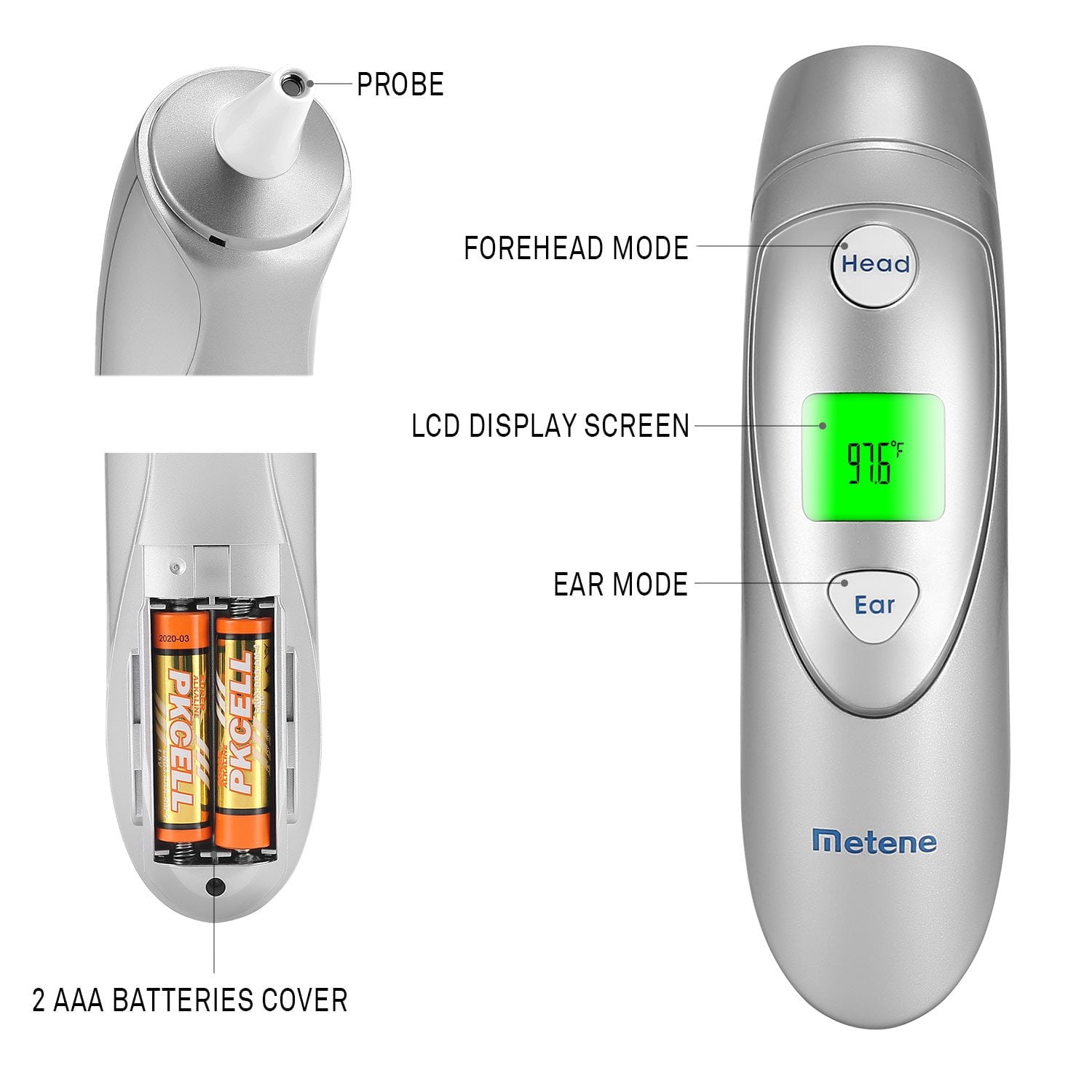 Metene Infrared Digital Thermometer - Quick and Accurate Forehead and Ear Temperature Reading for All Ages