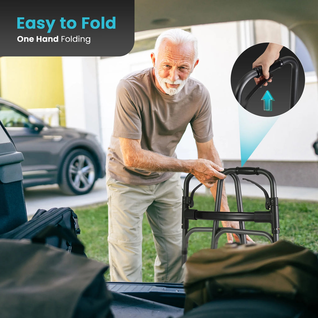 Experience Effortless Mobility with the Deluxe Compact Folding Walker for Seniors & Adults - Lightweight Aluminum Design, 5" Wheels, and 300 lb Capacity