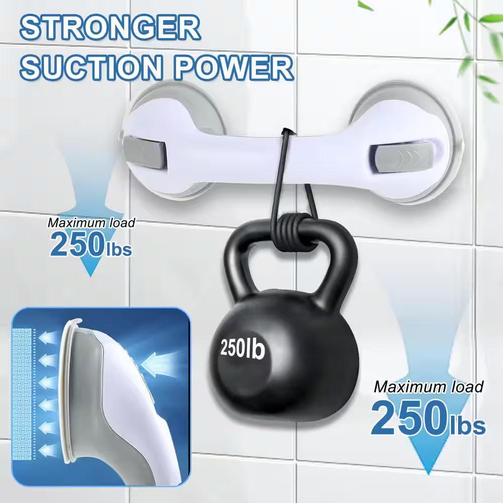 Enhance Bathroom Safety with 2 Packs of 12 In. Gray Plastic Bathtub Grab Bars - Strong Suction Shower Safety Handles for Easy Installation and Support