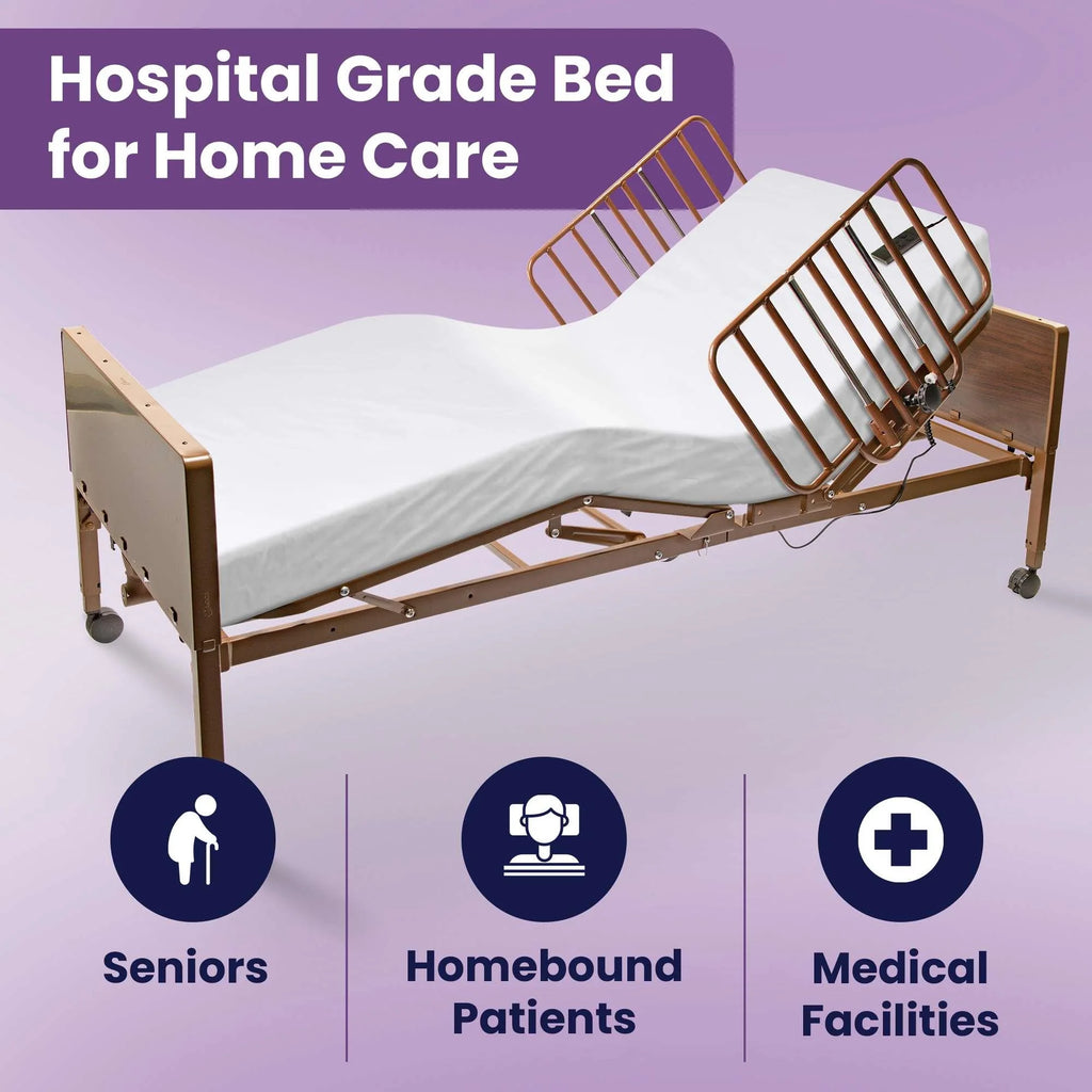 Transform Your Care Experience with the Full Electric Hospital Bed Package - Complete with Memory Foam Mattress, Safety Rails, and Easy Remote Control