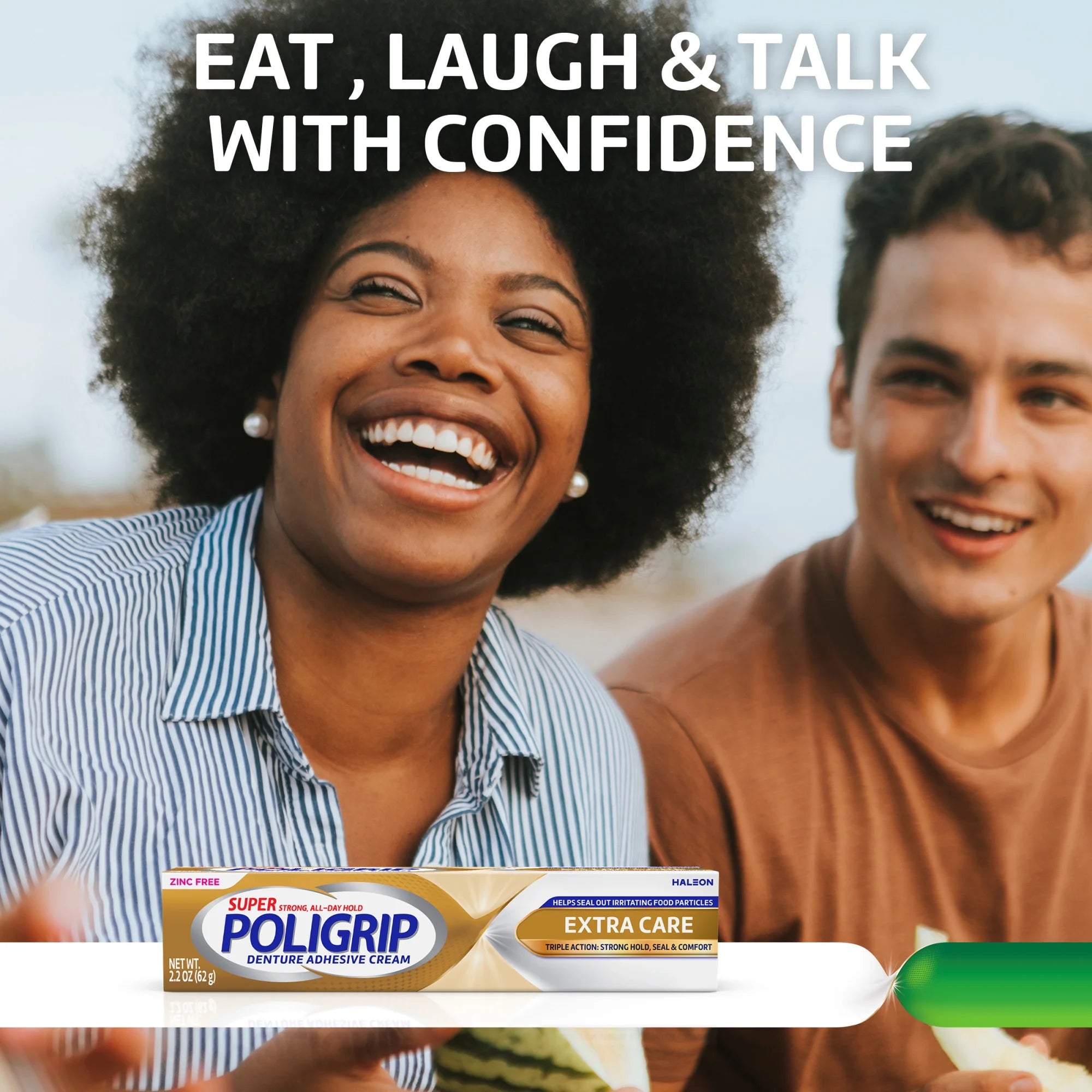 Experience Unmatched Comfort with Extra Care Denture and Partials Adhesive Cream - 3 Pack of 2.2 Oz Tubes for All-Day Hold