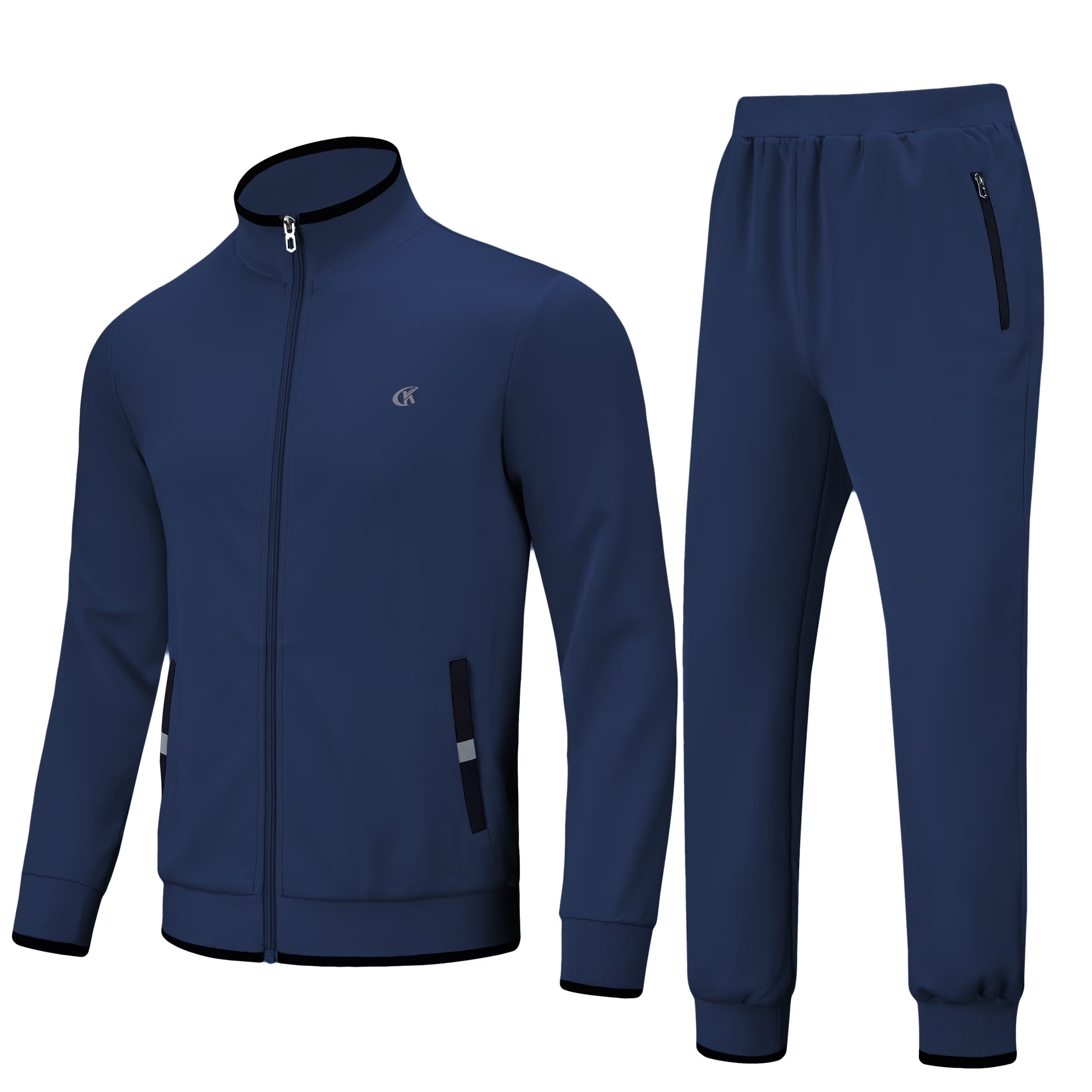 Elevate Your Activewear Game with the Men's Navy Athletic Tracksuit Set - Stylish 2-Piece Full Zip Jogging Sweatsuit in Size S