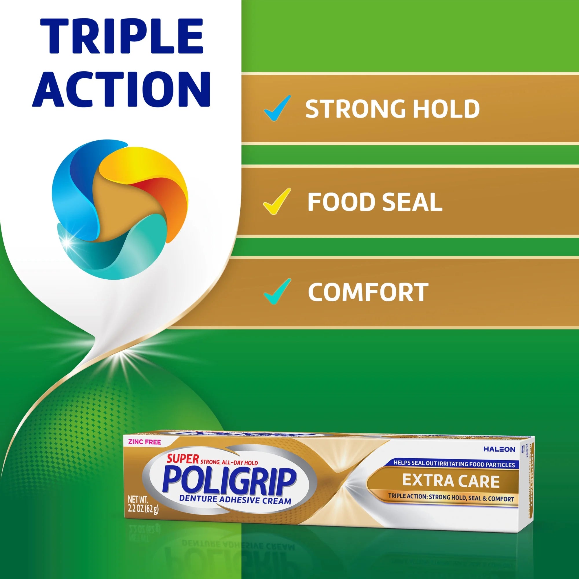 Experience Unmatched Comfort with Extra Care Denture and Partials Adhesive Cream - 3 Pack of 2.2 Oz Tubes for All-Day Hold