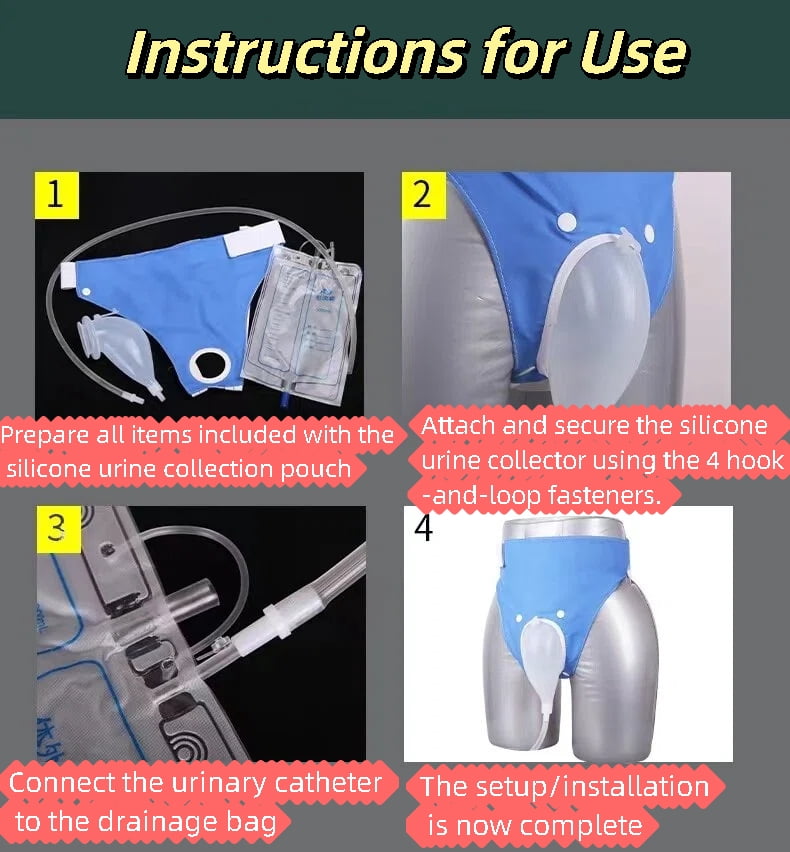 Ultimate Comfort Urine Collection System for Men - Reusable Silicone Urinal with 1000ml & 2000ml Drainage Bags in Elderly Men Blue