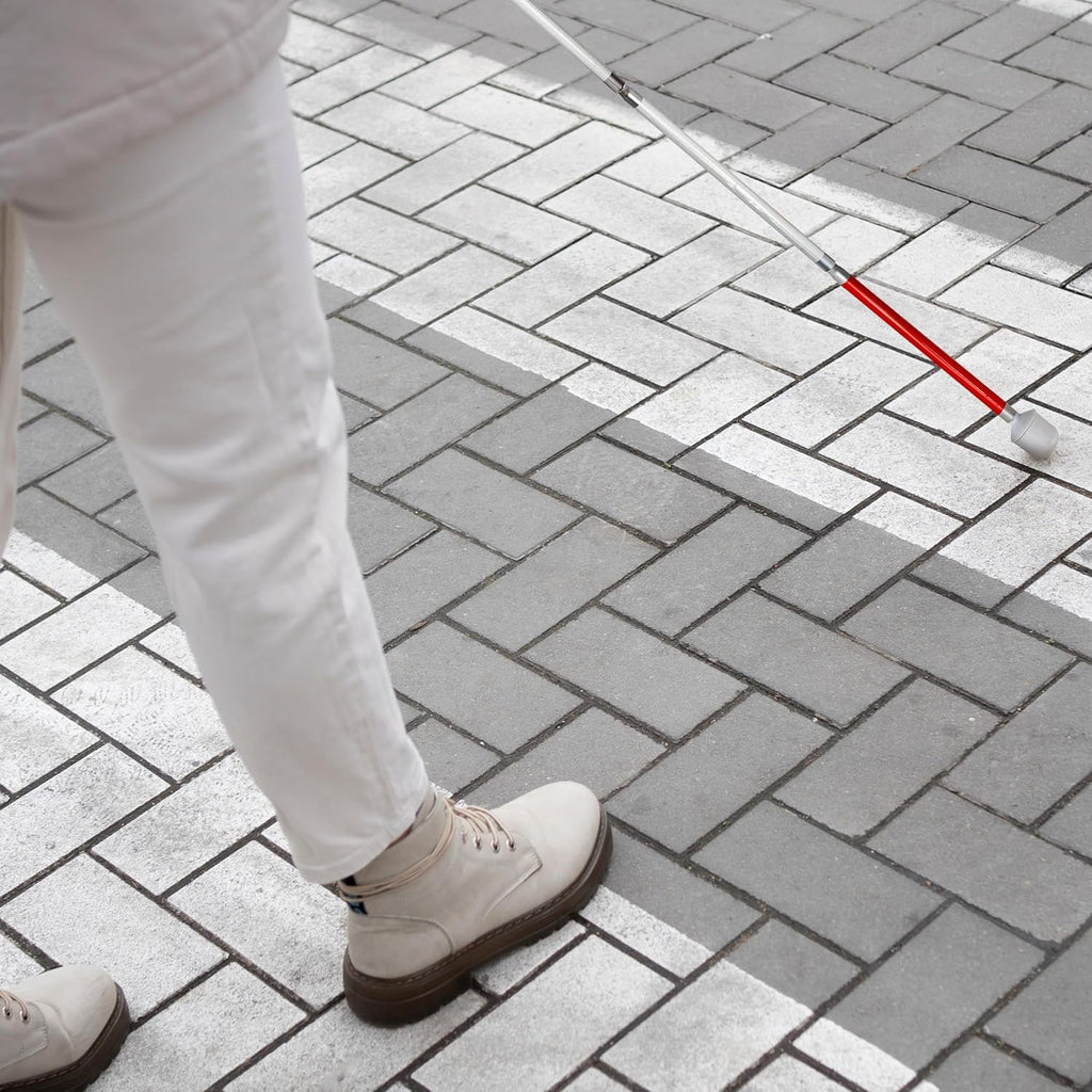 Premium Reflective Blind Cane Stick - Foldable Mobility Aid in Red, White & Black