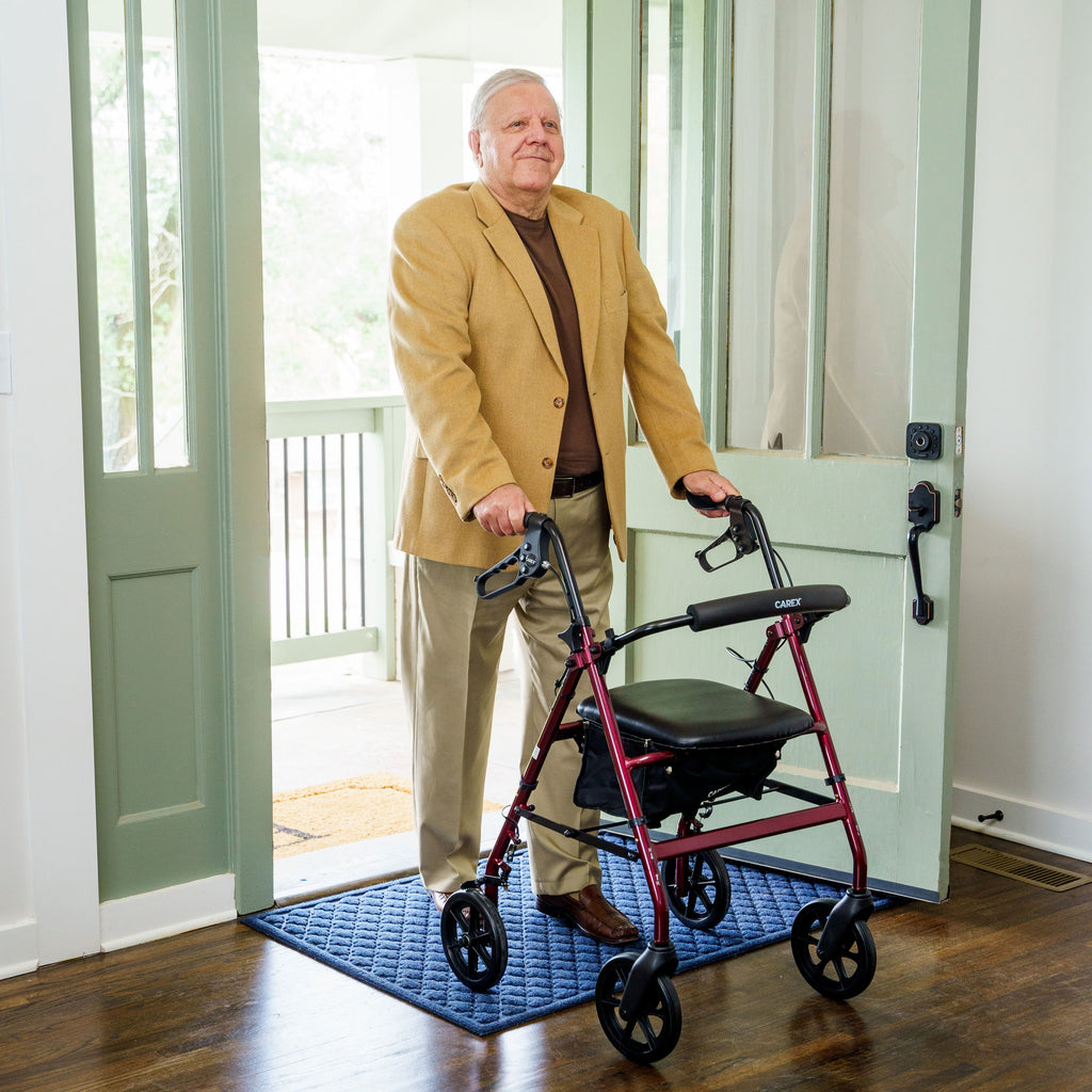 Premium Burgundy Aluminum Rolling Walker with 8" Wheels - Safe, Stylish, and Supports Up to 250 lbs