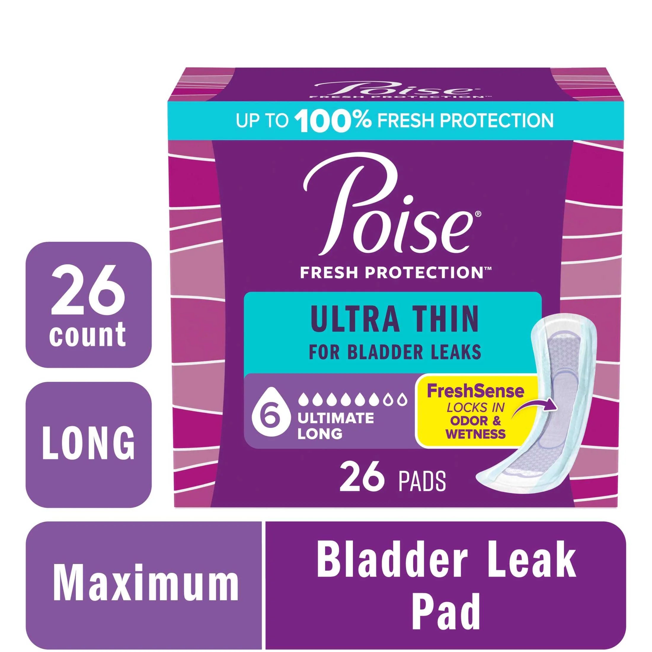 Ultra Thin Incontinence Pads - 6 Drop Ultimate Absorbency for Maximum Comfort, 26 Count